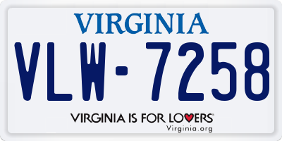 VA license plate VLW7258