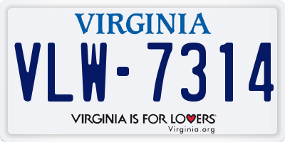 VA license plate VLW7314