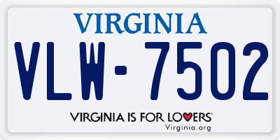 VA license plate VLW7502