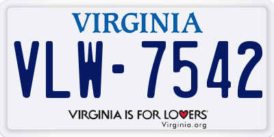 VA license plate VLW7542