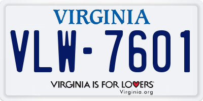 VA license plate VLW7601