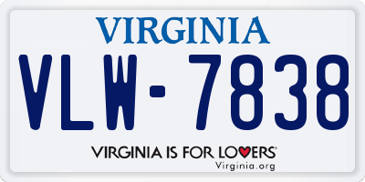 VA license plate VLW7838