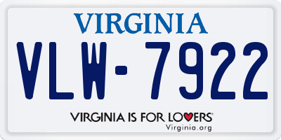 VA license plate VLW7922