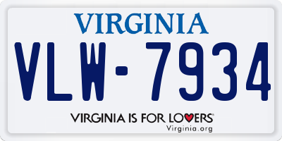 VA license plate VLW7934