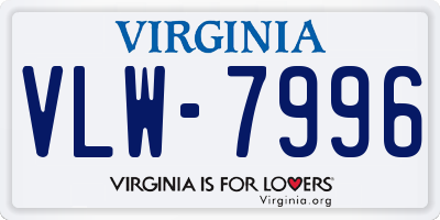 VA license plate VLW7996