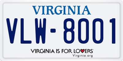 VA license plate VLW8001