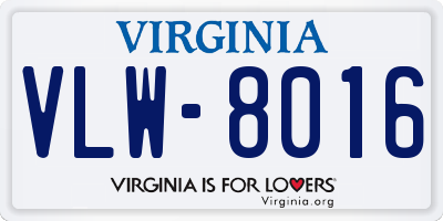 VA license plate VLW8016