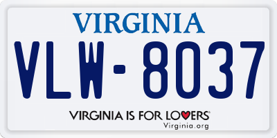 VA license plate VLW8037