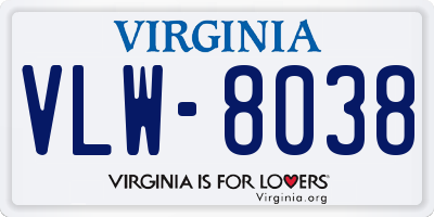 VA license plate VLW8038