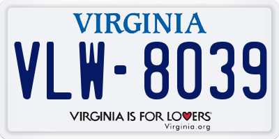 VA license plate VLW8039