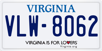 VA license plate VLW8062