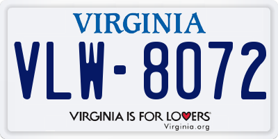 VA license plate VLW8072