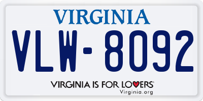 VA license plate VLW8092