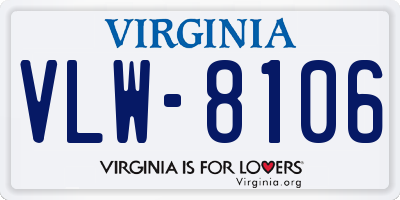 VA license plate VLW8106