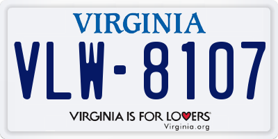 VA license plate VLW8107