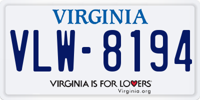 VA license plate VLW8194