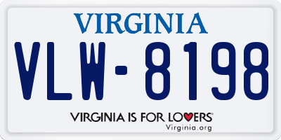 VA license plate VLW8198