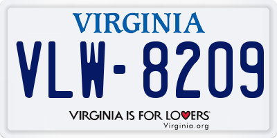 VA license plate VLW8209