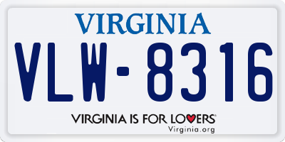 VA license plate VLW8316