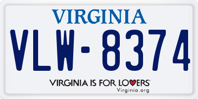 VA license plate VLW8374