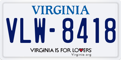 VA license plate VLW8418