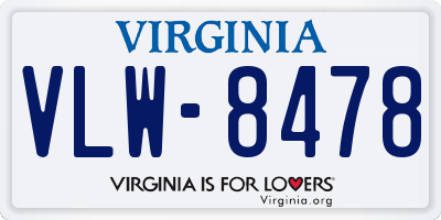 VA license plate VLW8478