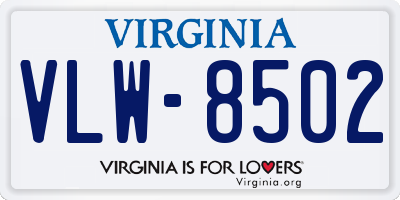 VA license plate VLW8502