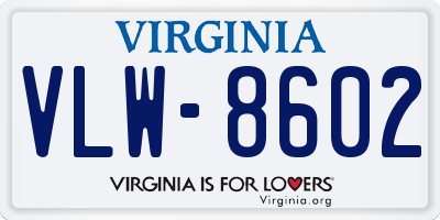 VA license plate VLW8602