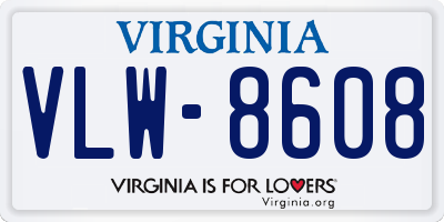 VA license plate VLW8608