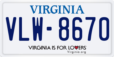 VA license plate VLW8670