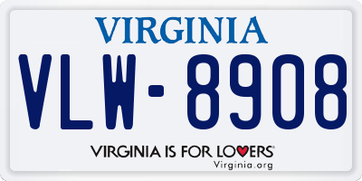 VA license plate VLW8908