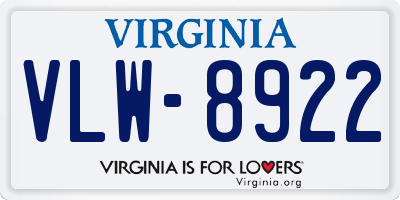 VA license plate VLW8922