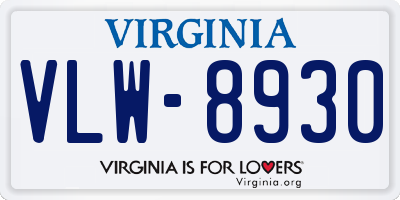 VA license plate VLW8930