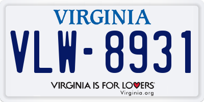 VA license plate VLW8931