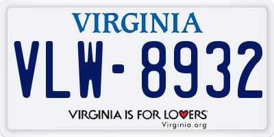 VA license plate VLW8932