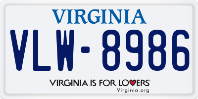 VA license plate VLW8986