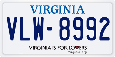 VA license plate VLW8992