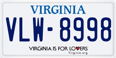 VA license plate VLW8998