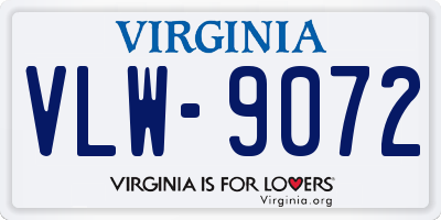 VA license plate VLW9072