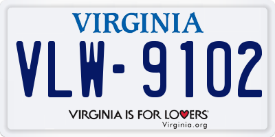 VA license plate VLW9102