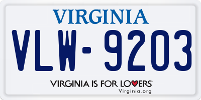 VA license plate VLW9203