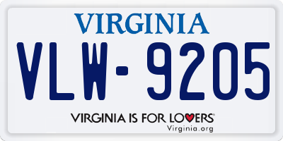 VA license plate VLW9205