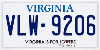 VA license plate VLW9206