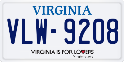 VA license plate VLW9208