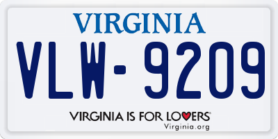 VA license plate VLW9209