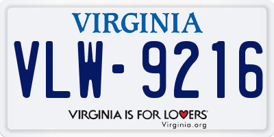 VA license plate VLW9216