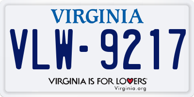 VA license plate VLW9217