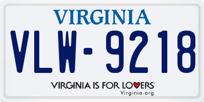 VA license plate VLW9218