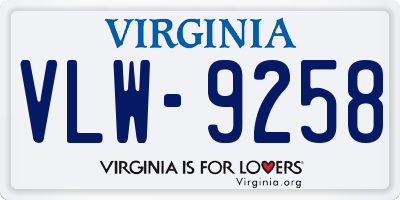 VA license plate VLW9258