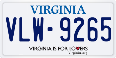 VA license plate VLW9265